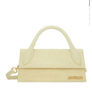 100% Authentic JACQUEMUS  Pastel Yellow Suede Croc Le Chiquito Long handbag